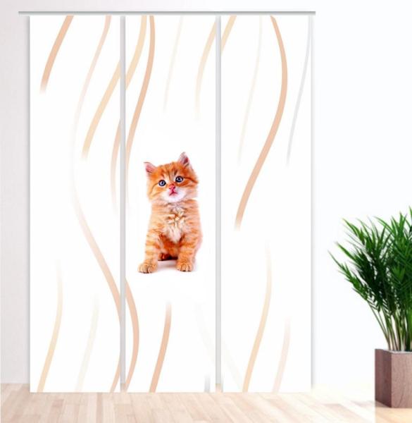 Lion Katzenbaby Flächenvorhang - 3teiliges Set Flächenvorhang 3er Set, Schiebegardine, Schiebegardinen, blickdicht, Flächenvorhang blickdicht, Schiebevorhang,